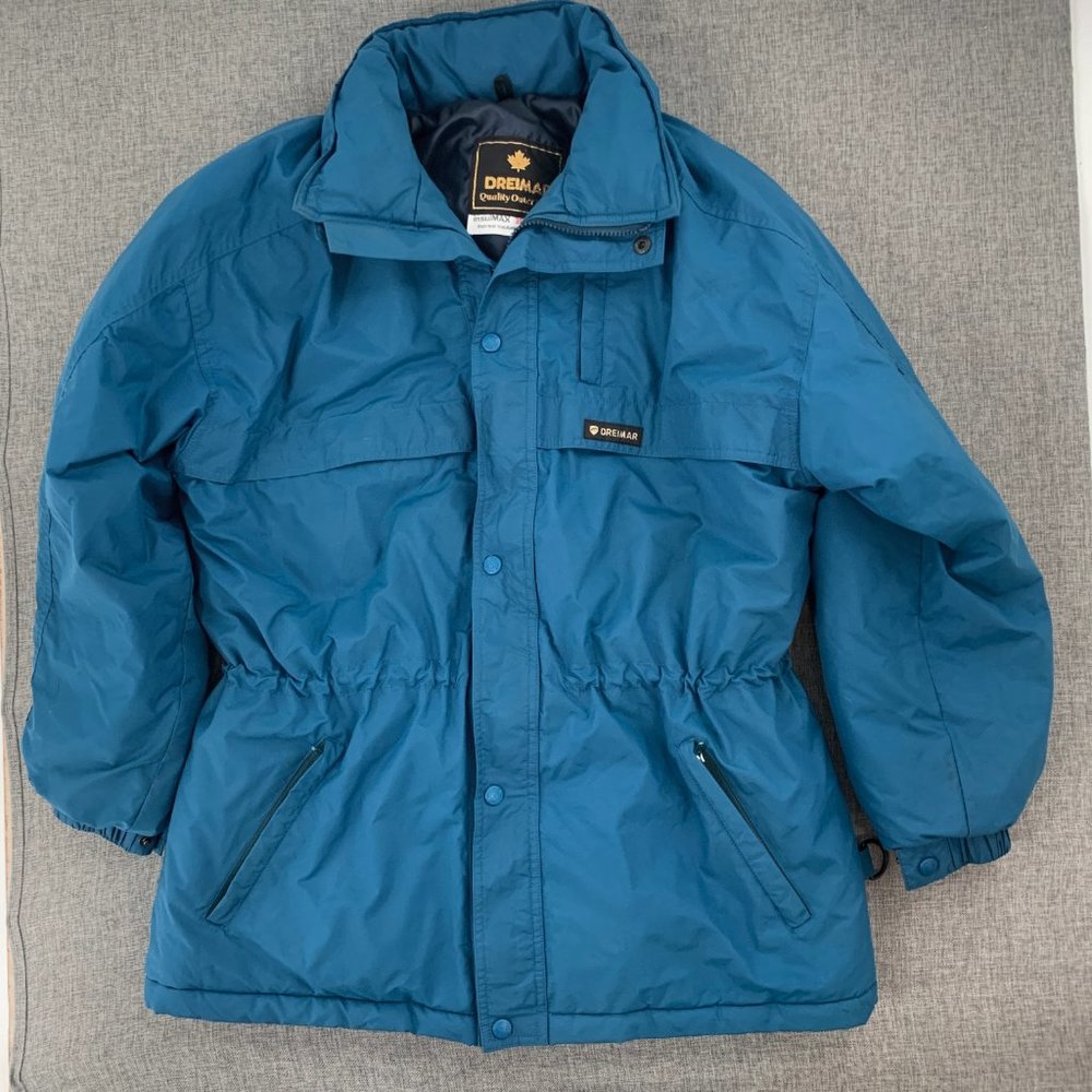 Vintage Dreimer Green Thermal insulated Jacket Small Zipper‎ Pockets Drawstring